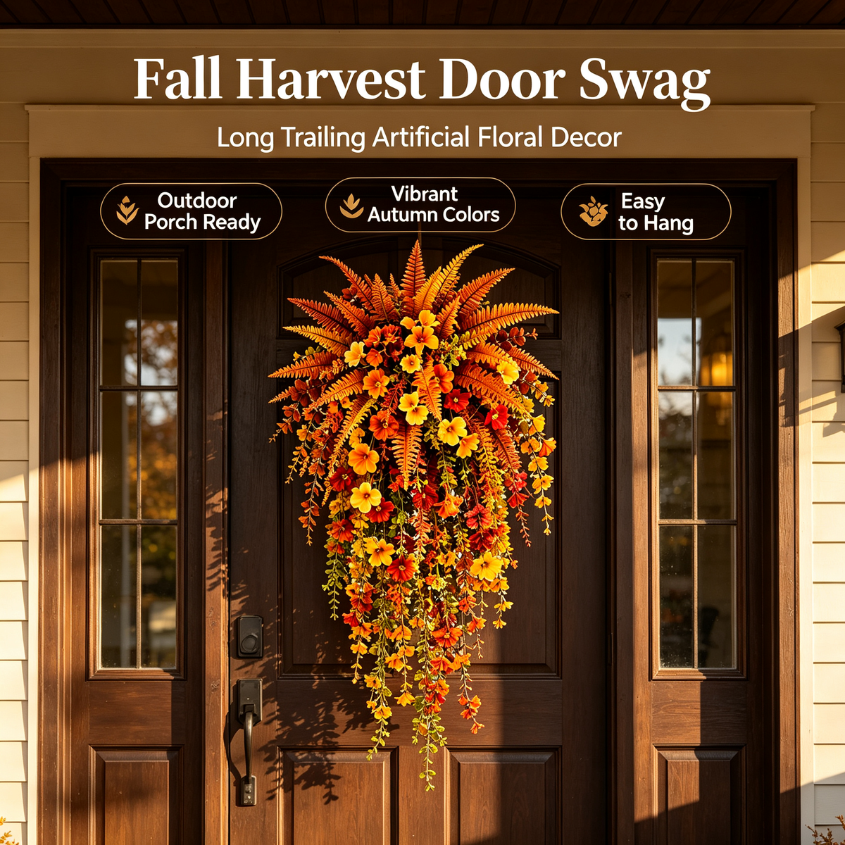 🍂 Artificial Fall Harvest Hanging Basket – Autumn Porch & Door Decoration