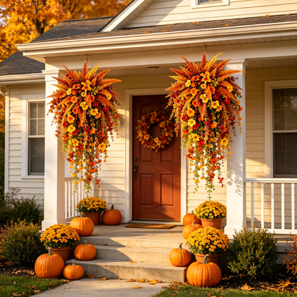 🍂 Artificial Fall Harvest Hanging Basket – Autumn Porch & Door Decoration